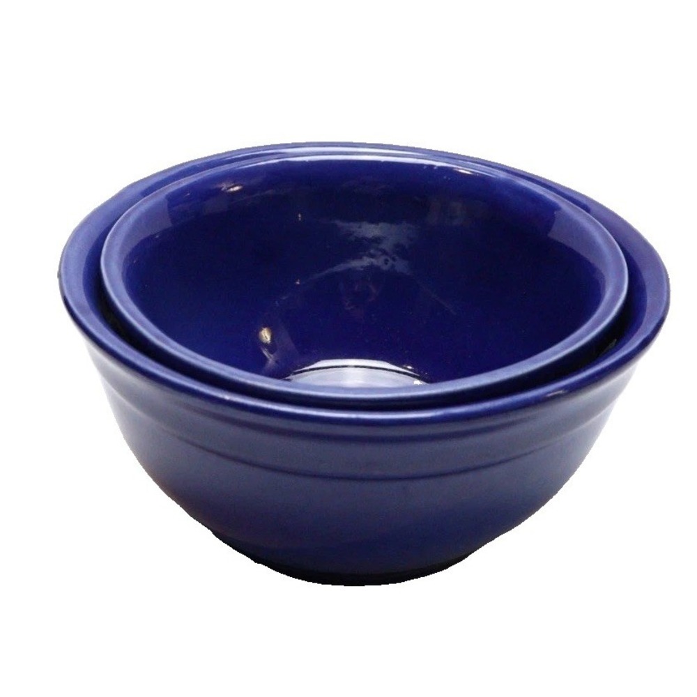 VTG Cobalt Blue Glazed Stoneware Small Nesting Bowls (2) Nesting‎ USA McCoy?